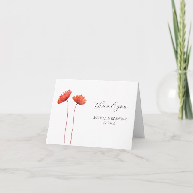 Red Poppies Poppy Blume Floral Wedding Vielen Dank Dankeskarte (Vorderseite)