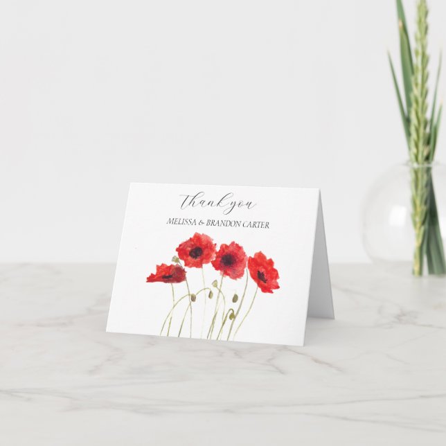Red Poppies Poppy Floral Wedding Danke (Vorderseite)