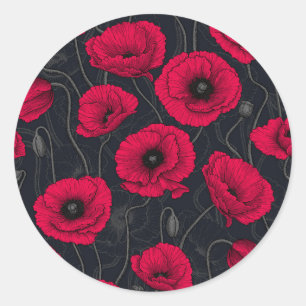 Red Poppies Runder Aufkleber