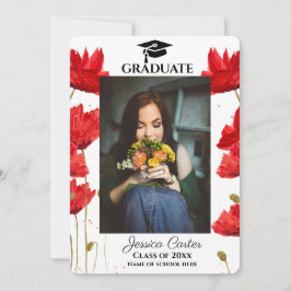 Red Poppies Rustic Floral Abschluss Ankündigung