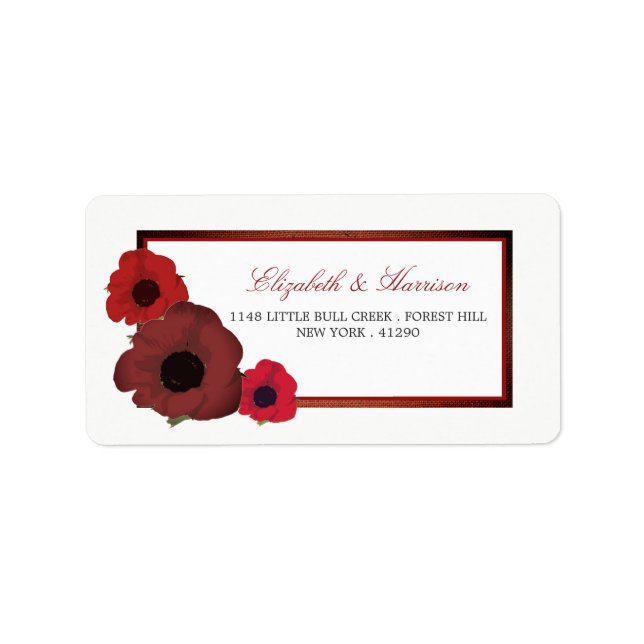Red Poppies und Burlap Wedding Adressaufkleber (Vorne)