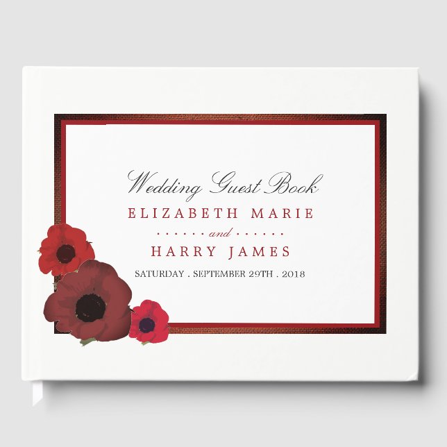 Red Poppies und Burlap Wedding Gästebuch (Vorderseite)
