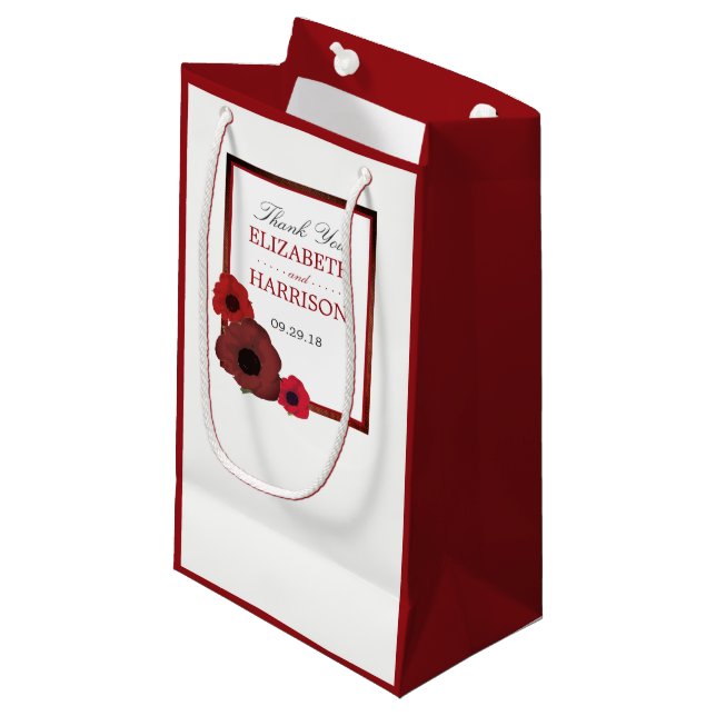 Red Poppies und Burlap Wedding Kleine Geschenktüte (Vorderseite Schrägansicht)