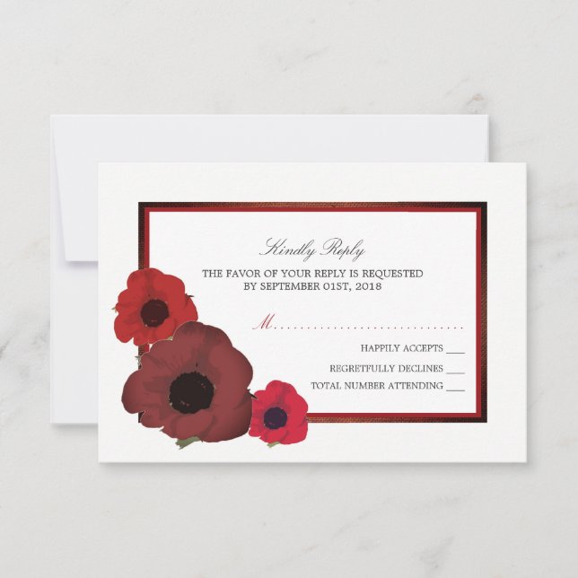 Red Poppies und Burlap Wedding RSVP (Vorderseite)