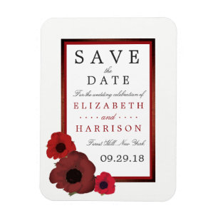 Red Poppies und Burlap Wedding speichern das Datum Magnet
