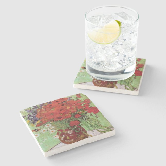 Red Poppies und Daisies von Vincent Van Gogh Steinuntersetzer (Seitenansicht)