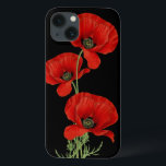 Red Poppies Vintage Botanical Case-Mate iPhone Hülle<br><div class="desc">A trio of red poppies adapted from a vintage botanical illustration over a contrasting black background.</div>