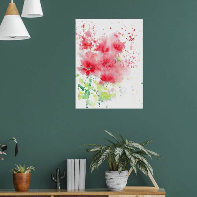 Red Poppies Watercolor Abstrakt Poster (Wohnzimmer 1)