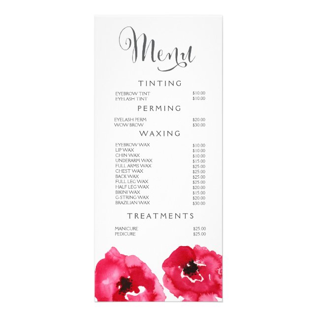 Red Poppies Wellness-Center Salon Beautician Menü  (Vorne)