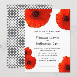 Red Poppies White in Black Wedding Einladungen