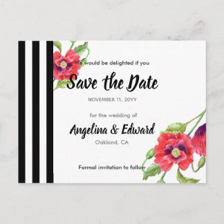 Red Poppies Wild Floral Wedding retten das Datum Ankündigungspostkarte