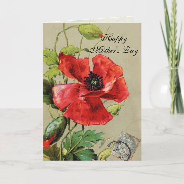 RED POPPY AND BUTTERFLY / Mother Day Karte (Vorderseite)