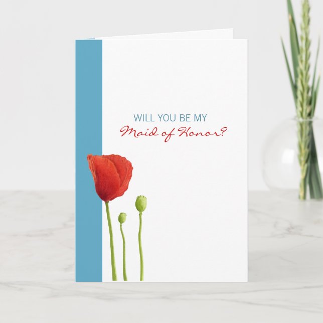Red Poppy aqua Be My Trauzeugin Card Einladung (Vorderseite)