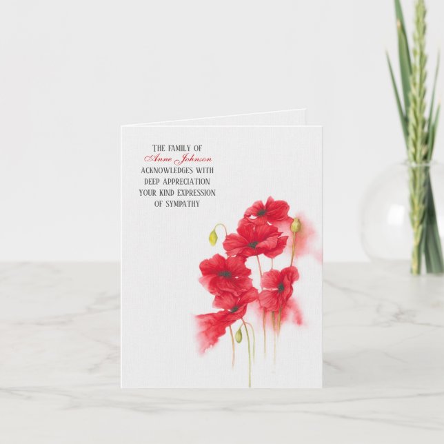Red Poppy Beileid Dankeschön Card Karte (Vorderseite)