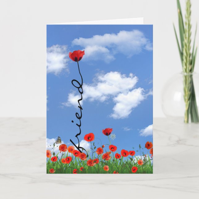 Red Poppy Birthday for Friend Karte (Vorderseite)