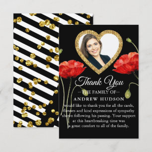Red Poppy Black Modern Funeral Carte de remercieme