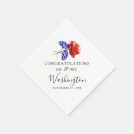 Red Poppy & Blue Cornflower Name & Hochzeitstag Serviette