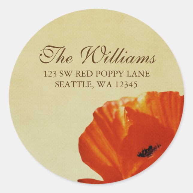 Red Poppy Blume Blossom-Adressetikett Runder Aufkleber (Vorderseite)
