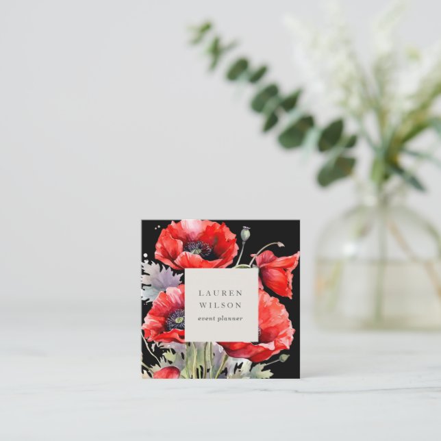 Red Poppy Blume Elegante Visitenkarte (Stehend Vorderseite)