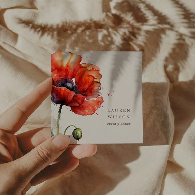 Red Poppy Blume Elegante Visitenkarte (Von Creator hochgeladen)