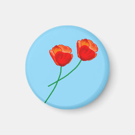 Red Poppy Blume Heart Sky Blue Magnet