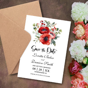 Red Poppy Blume Hochzeit speichern das Datum Save The Date
