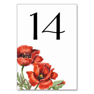 Red Poppy Blume Hochzeit Tischnummer