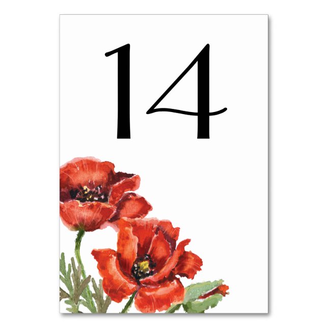 Red Poppy Blume Hochzeit Tischnummer (Vorderseite)