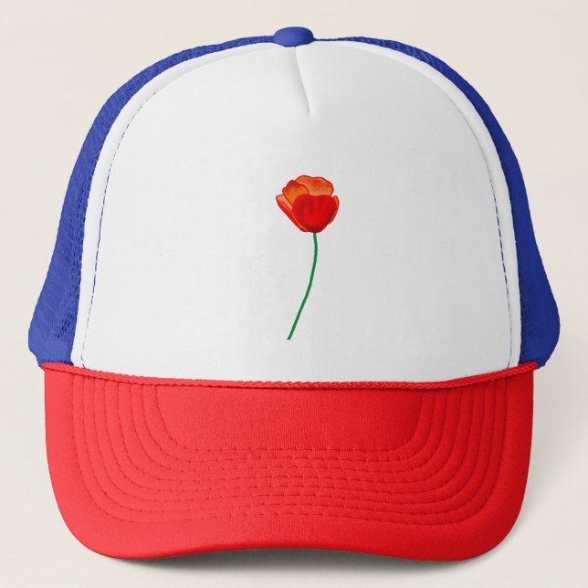 Red Poppy Blume Illustration Truckerkappe (Vorderseite)