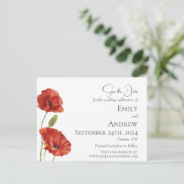 Red Poppy Blume Minimalistische Wasserfarbenhochze Einladungspostkarte