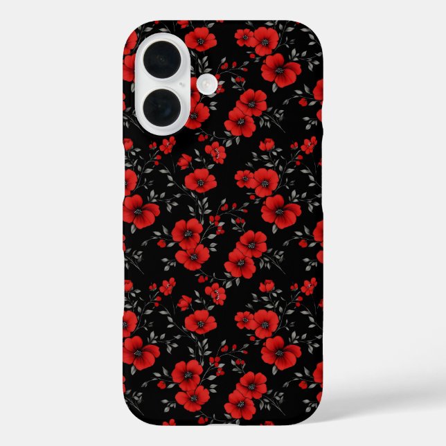 Red Poppy Blume Pattern iPhone 16 Hülle (Rückseite)