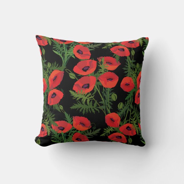 Red Poppy Blume Pattern Kissen (Vorderseite)
