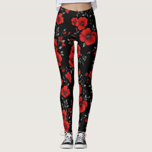 Red Poppy Blume Pattern Leggings