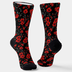 Red Poppy Blume Pattern Socken