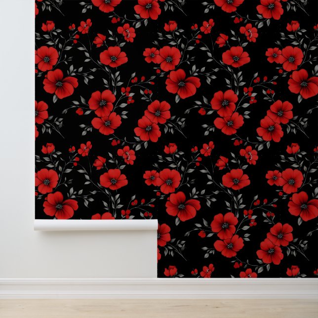Red Poppy Blume Pattern Tapete (Anwendung)