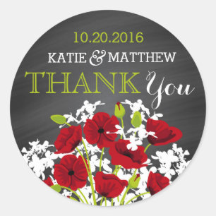Red Poppy Chalkboard Merci moderne Étiquette