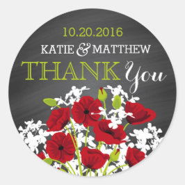 Red Poppy Chalkboard Modern Danke Label Runder Aufkleber