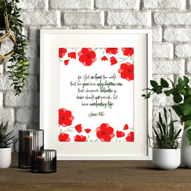Red Poppy Christlich Bible Verse John 3:16 Poster (Von Creator hochgeladen)