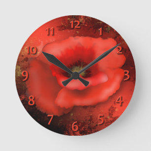 Red Poppy Clock Runde Wanduhr