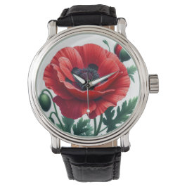 Red Poppy Floral Armbanduhr