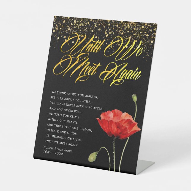 Red Poppy Floral Beerdigung Gedicht Sockelschild (Vorderseite)