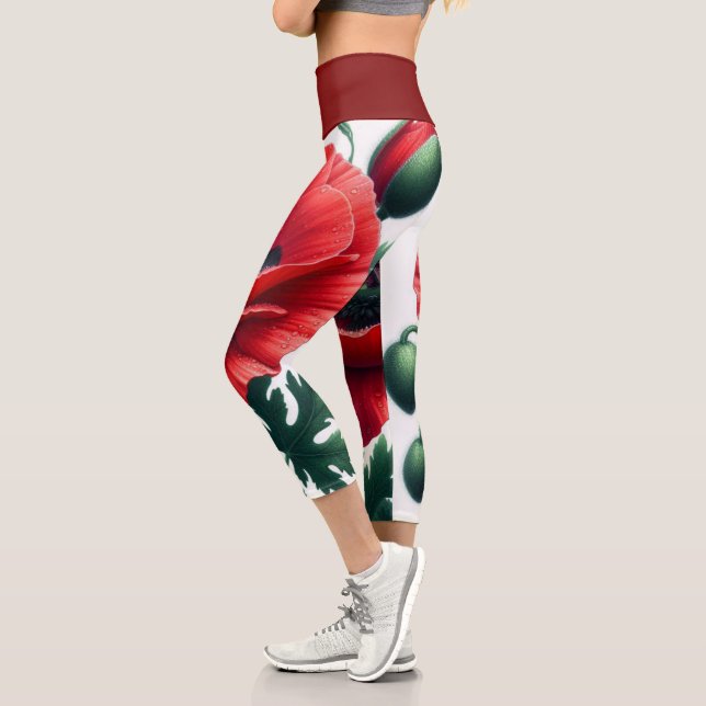 Red Poppy Floral Capri Leggings (Links)