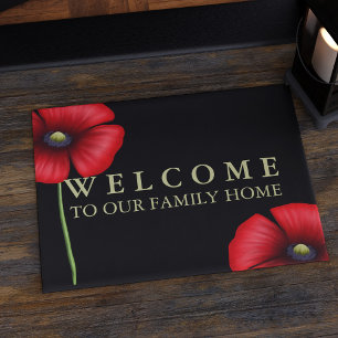 Red Poppy Floral Familienname Black Doormat Fußmatte