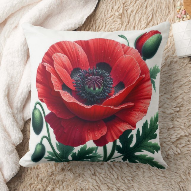 Red Poppy Floral Kissen (Decke)