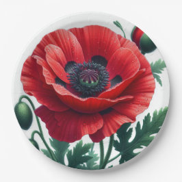 Red Poppy Floral Pappteller