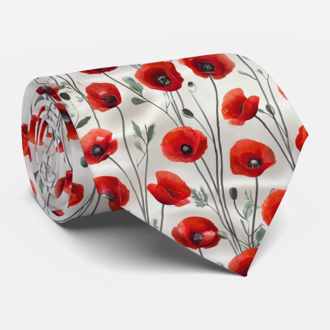 Red Poppy Floral Pattern Krawatte (Gerollt)