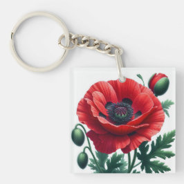 Red Poppy Floral Schlüsselanhänger