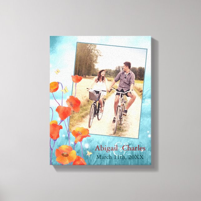 Red Poppy Floral Wedding Foto Keepake Leinwanddruck (Vorderseite)