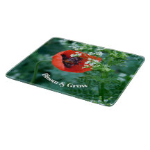 Red Poppy Flower Glass Cutting Board | Floral Art