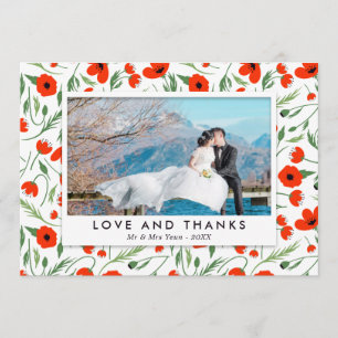 Red Poppy Frame - Hochzeit Foto Vielen Dank Dankeskarte